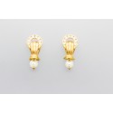 18Kt Yellow Gold Pearl and Cubic Zirconia Earrings