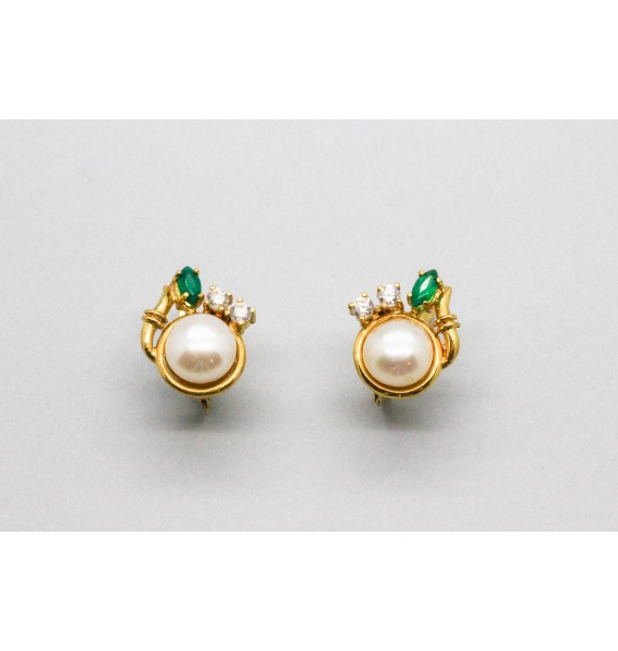 18Kt Yellow Gold Pearl & Gemstone Earrings