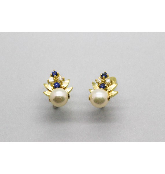 18Kt Yellow Gold Pearl & Gemstone Earrings