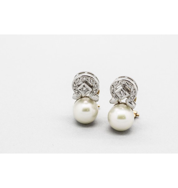 Pendientes de Perlas en Oro Blanco y Amarillo de 18 Quilates
