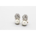 18Kt White & Yellow Gold Pearl Earrings with Gemstones