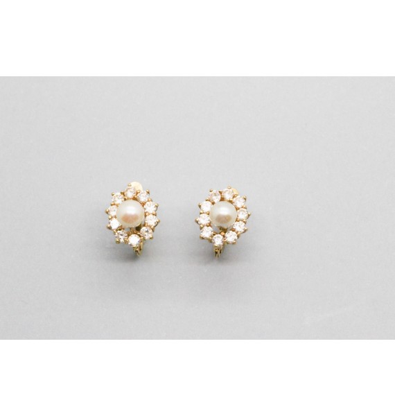 18Kt Yellow Gold Pearl Flower Earrings
