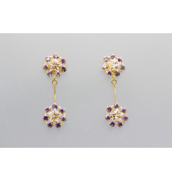 18Kt Gold Amethyst & Cubic Zirconia Earrings