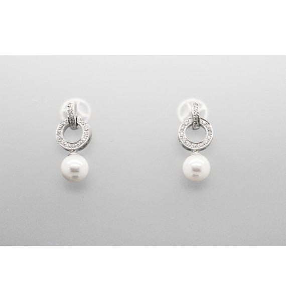 Pendientes en Oro Blanco de 18 Quilates con Perlas y Circonitas