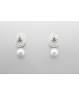 Pendientes en Oro Blanco de 18 Quilates con Perlas y Circonitas