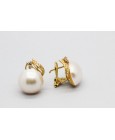 18Kt Gold Pearl & Cubic Zirconia Earrings