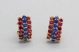 18Kt Yellow Gold Ruby and Sapphire Earrings