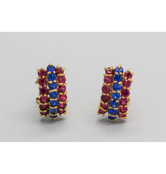 Pendientes en Oro de 18 Quilates con Rubíes y Zafiros