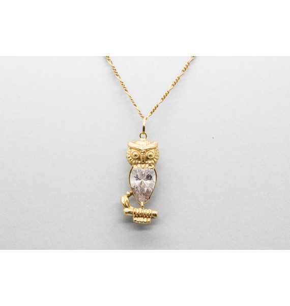 18Kt Yellow Gold Cubic Zirconia Owl Pendant