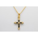 Colgante Cruz en Oro de 18 Quilates Con Diamantes y Zafiros