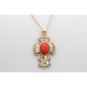 18Kt Yellow Gold Coral & Cubic Zirconia Pendant