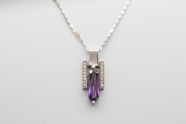 18Kt White Gold Amethyst & Cubic Zirconia Pendant