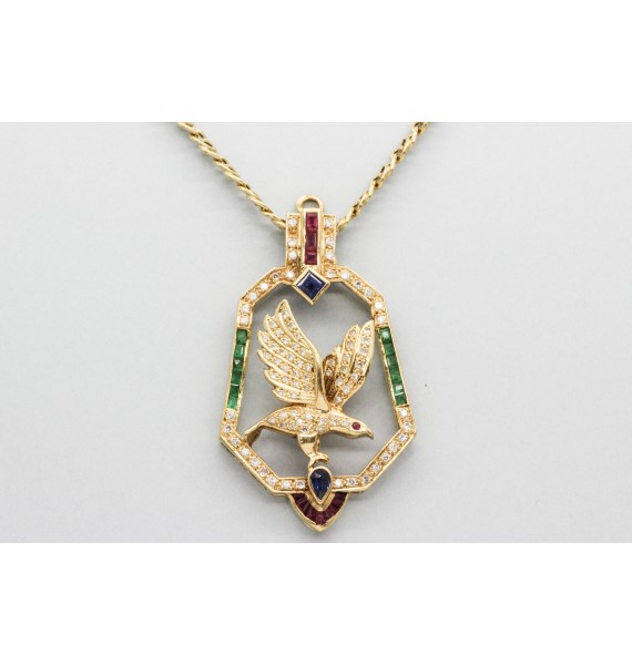 Colgante con Diamantes y Piedras Preciosas en Oro de 18 Quilates