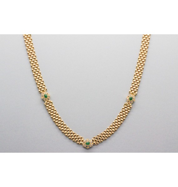 18kt Gold Emerald & Zircon Necklace