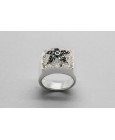 Sterling Silver Flower Ring with Black and White Crystals