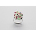 Anillo de Plata con Circonitas Blancas, Verdes, Rojas y Negras