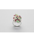 Anillo de Plata con Circonitas Blancas, Verdes, Rojas y Negras