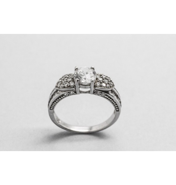 Sterling Silver Solitaire Ring with Cubic ZIrconia