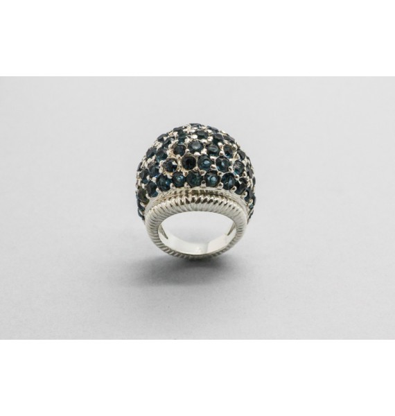 Sterling Silver Ring Decorated with Blue Cubic Zirconia