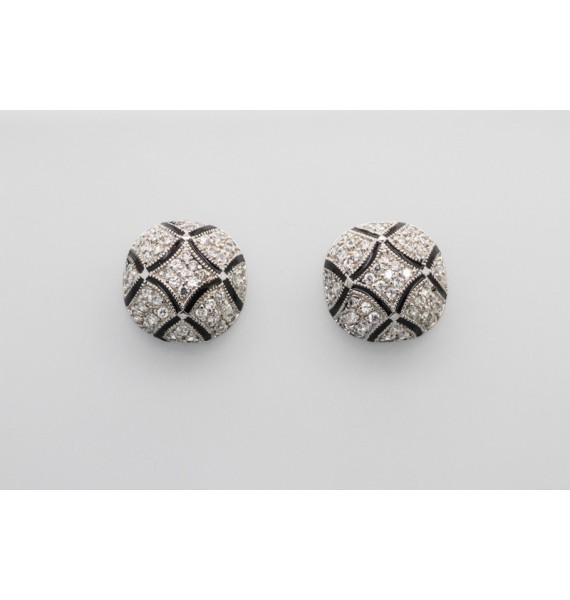 Sterling Silver Cubic Zirconia and Enamel Stud Earrings