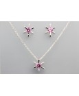 Sterling Silver Set Decorated with Pink Cubic Zirconia