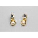 18Kt Gold Pearl Earrings with Sapphires and Cubic Zirconia
