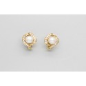 18Kt Gold Pearl Earrings Decorated with Cubic ZIrconia
