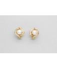 18Kt Gold Pearl Earrings Decorated with Cubic ZIrconia