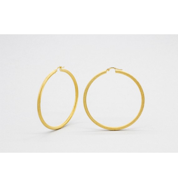 18Kt Yellow Gold Hoop Earrings with a Florentine Finish
