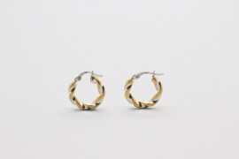 18Kt White & Yellow Gold Hoop Earrings with a Twist Design