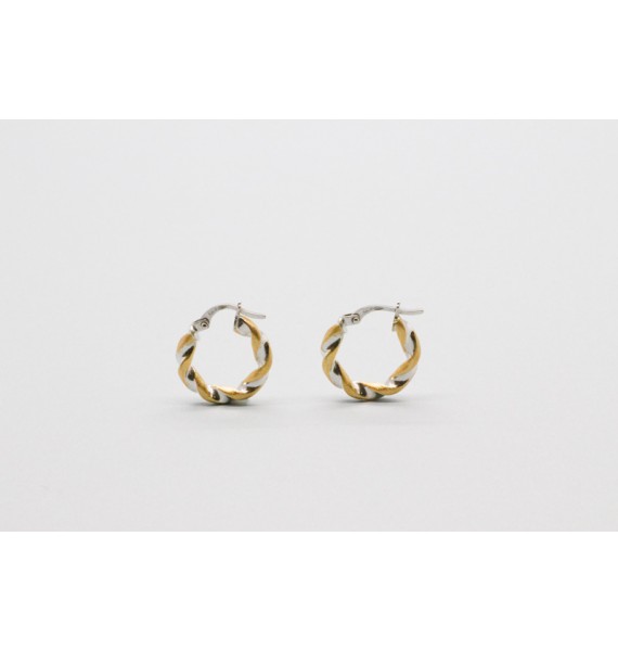 18Kt White & Yellow Gold Hoop Earrings with a Twist Design