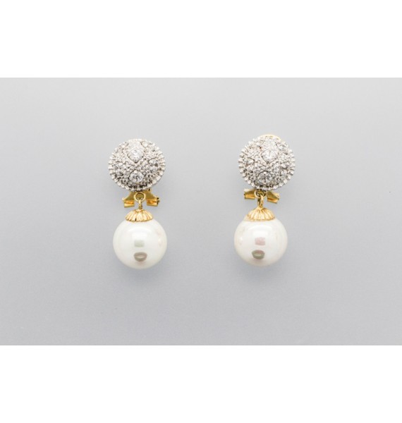 Pendientes en Oro de 18 Quilates con Perlas y Circonitas