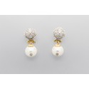 Pendientes en Oro de 18 Quilates con Perlas y Circonitas