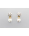 18Kt White & Yellow Gold Pearl Earrings with Cubic Zirconia