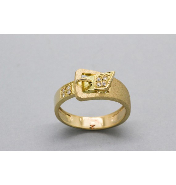 18Kt Yellow Gold Buckle Ring Decorated with Cubic Zirconia