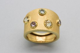 18Kt Yellow Gold Ring with Aquamarine, Citrine and Amethyst