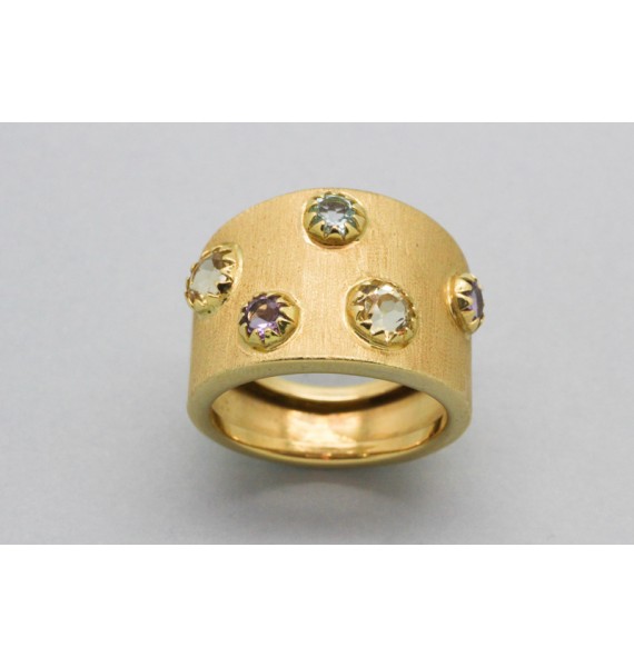 18Kt Yellow Gold Ring with Aquamarine, Citrine and Amethyst