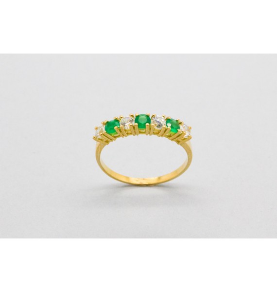 18Kt Gold Ring Decorated with Emeralds & Cubic Zirconia