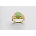 Anillo en Oro de 14 Quilates con Centro de Jade y Diamantes