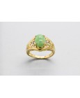 Anillo en Oro de 14 Quilates con Centro de Jade y Diamantes
