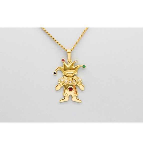 18Kt Gold Mechanical Jester Pendant with Precious Gemstones