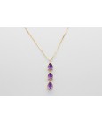 18Kt Gold Necklace with a 3 Stone Amethyst Pendant