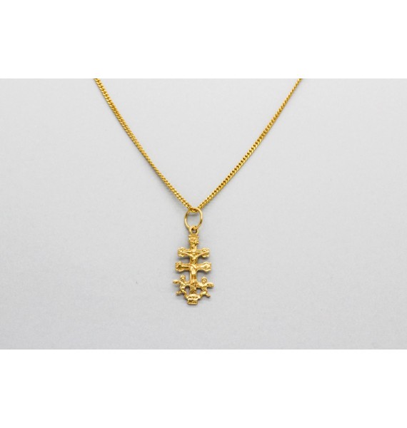 18Kt Yellow Gold Cross Pendant Decorated with Two Angels