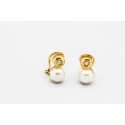 Pendientes en Oro de 18 Quilates con Perlas y Circonitas