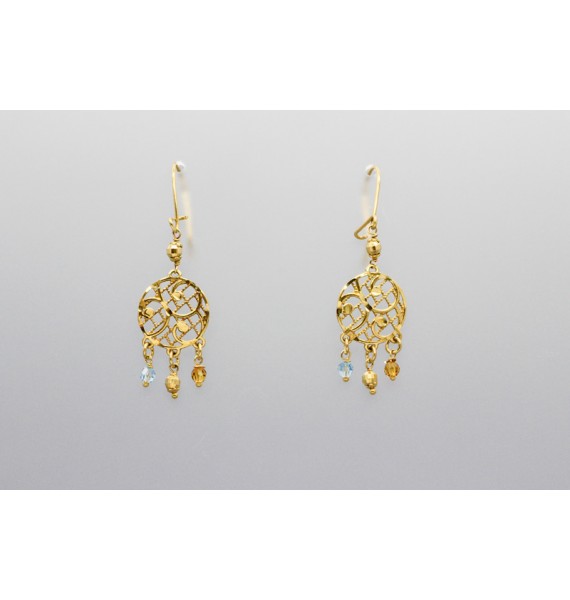 18Kt Yellow Gold Dreamcatcher Earrings with Gemstones
