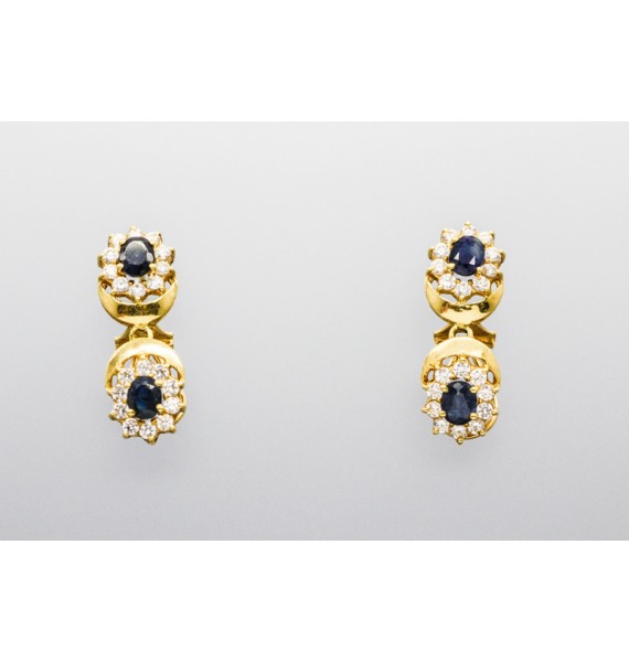 18Kt Yellow Gold Earrings with Sapphires & Cubic Zirconia