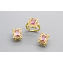 18Kt Gold Set with Pink and White Cubic Zirconia Gemstones