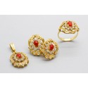 18Kt Yellow Gold Set Decorated with Coral & Cubic Zirconia