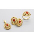 18Kt Yellow Gold Set Decorated with Coral & Cubic Zirconia