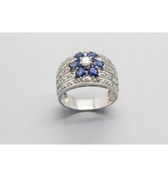 18Kt White Gold Ring with Blue Sapphires & Cubic Zirconia